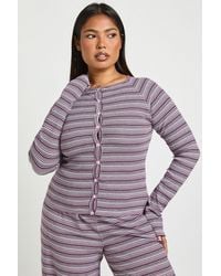 Boohoo - Plus Stripe Button Down Long Sleeve Top - Lyst
