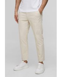 BoohooMAN - Fixed Waist Slim Cropped Chino Trousers In Stone - Lyst
