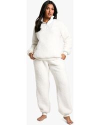 Boohoo - Maternity Rib Fleece Half Zip And Jogger Lounge Set - Lyst