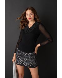 Izabel London - Sparkly Semi Sheer Long Sleeve Top - Lyst