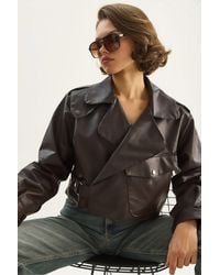 Bianco Lucci - Oversized Crop Faux Leather Jacket - Lyst