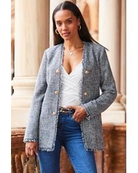 Sosandar - Boucle Longline Jacket With Buttons Cotton/Polyester - Lyst