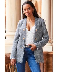Sosandar - Boucle Longline Jacket With Buttons Cotton/Polyester - Lyst