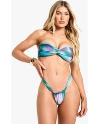 Boohoo - Tie Dye Print Knot Front Bandeau Bikini Top & Tanga Bikini Bottoms Set - Lyst