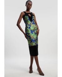 Karen Millen - Velvet And Jacquard Contrast Strappy Tailored Midi Dress - Lyst