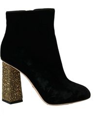 Dolce & Gabbana - Black Velvet Crystal Square Heels Shoes - Lyst