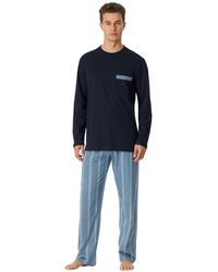 Schiesser - Blauwe Pyjama Geruit Katoen - Lyst