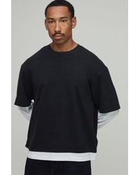 BoohooMAN - Essential Washed Regular Fit Faux Layer Long Sleeve T-Shirt - Lyst