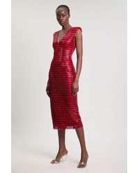 Karen Millen - Premium Crystal Embellished Jersey Sleeveless Plunge Neck Midi Dress - Lyst