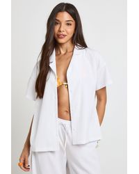 Boohoo - Essentials Oversized Textured Short Sleeve Beach Shirt - Lyst