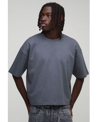 BoohooMAN - Oversized Shrunken Boxy Rhinestone Heavyweight Interlock T-Shirt - Lyst