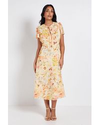 Wallis - Petite Floral Dobby Tie Front Midi Dress - Lyst