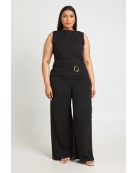 Boohoo - Plus Belted Trim Detail Wide Leg Jumpsuit - Lyst