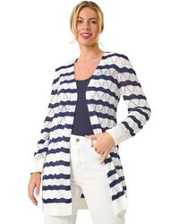 Roman - Petite Stripe Pointelle Knit Cardigan - Lyst