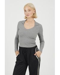 Brave Soul - Ribbed V-Neck Collared Top - Lyst