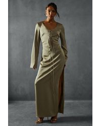 MissPap - Premium Satin Tie Front Long Sleeve Maxi Dress - Lyst