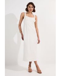 Karen Millen - Viscose Linen Ruched Detail Strappy Woven Midi Dress - Lyst