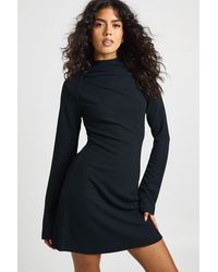 Boohoo - Ribbed Grown On Neck Long Sleeve Mini Dress - Lyst