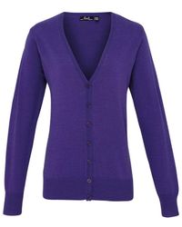 PREMIER - Ladies Button Through Long Sleeve V-Neck Knitted Cardigan () - Lyst