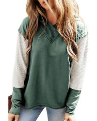 Azura Exchange - Mist Groen Contrasterende Mouwen Patchwork Kleurblok Hoodie - Lyst