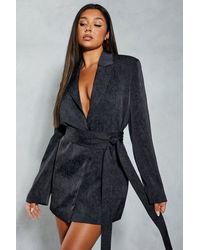 MissPap - Premium Hammered Satin Belted Blazer Mini Dress - Lyst