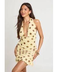 Boohoo - Tonal Polka Dot Ruched Bodice Mini Dress - Lyst