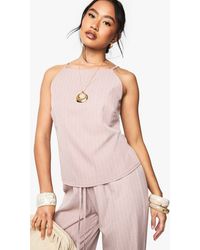 Boohoo - Woven Pinstripe High Neck Cami - Lyst