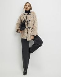 River Island - Coat Long Sleeve Tipped Borg Duffle - Lyst
