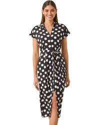 Roman - Spot Print Belted Midi Dress - Lyst