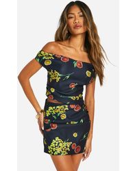Boohoo - Printed Ruched Side Floaty Mini Skirt - Lyst
