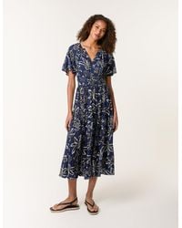 Blue Vanilla - Notch Neck Elastic Tropical Print Dress - Lyst