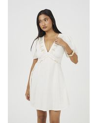 Brave Soul - Puff Sleeve Mini Dress With Floral Embroidery - Lyst