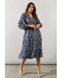 Wallis - Chiffon Ruffle Detail Flute Sleeve Midi Dress - Lyst