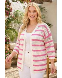 Roman - Curve Stripe Crochet Knit Cardigan - Lyst