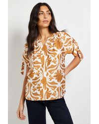 Wallis - Abstract Tie Sleeve Collarless Top - Lyst