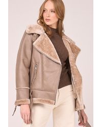 Barneys Originals - Faux Shearling Belted Aviator - Lyst