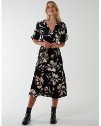 Blue Vanilla - Wrap Front Tier Hem Midi Dress - Lyst