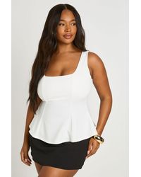 Boohoo - Plus Square Neck Peplum Top - Lyst
