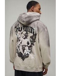 BoohooMAN - Stone Oversized Renaissance Print Spray Wash Hoodie - Lyst