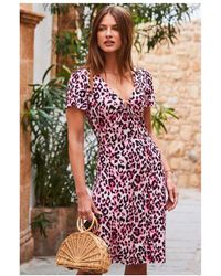 Sosandar - Leopard Print Hoop Detail Fit & Flare Jersey Dress - Lyst