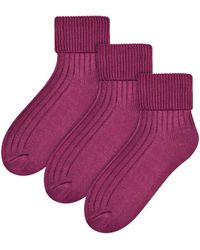 Steve Madden - 3 Paar Dames Wol Bed Sokken | Luxe Lichtgewicht Warme Lounge Sokken - Magenta - Lyst