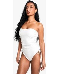 Boohoo - Petite Swimwear Essentials Ruched Swimsuit - Lyst