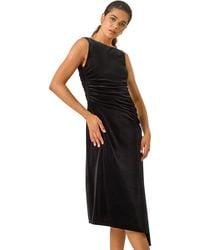 Roman - Velvet Side Ruched Stretch Midi Dress - Lyst