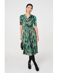 Izabel London - Printed 1/2 Sleeve Wrap Waist Midi Dress - Lyst