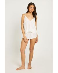 Boohoo - Bridal Lace Detail Satin Tie Back Cami & Short Pyjama Set - Lyst