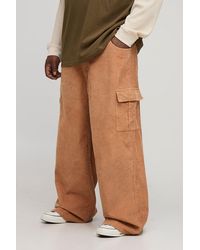 BoohooMAN - Plus Washed Cord Baggy Fit Cargo Pants - Lyst