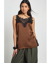 Boohoo - Lace Side Split Satin Cami Top - Lyst