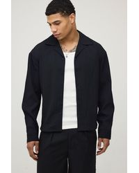 BoohooMAN - Boxy Crop Fit Long Sleeve Irregular Pleat Overshirt - Lyst