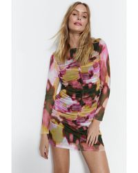 Warehouse - Abstract Print Mesh Mini Dress - Lyst
