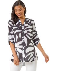 Roman - Mono Print Button Front Blouse - Lyst